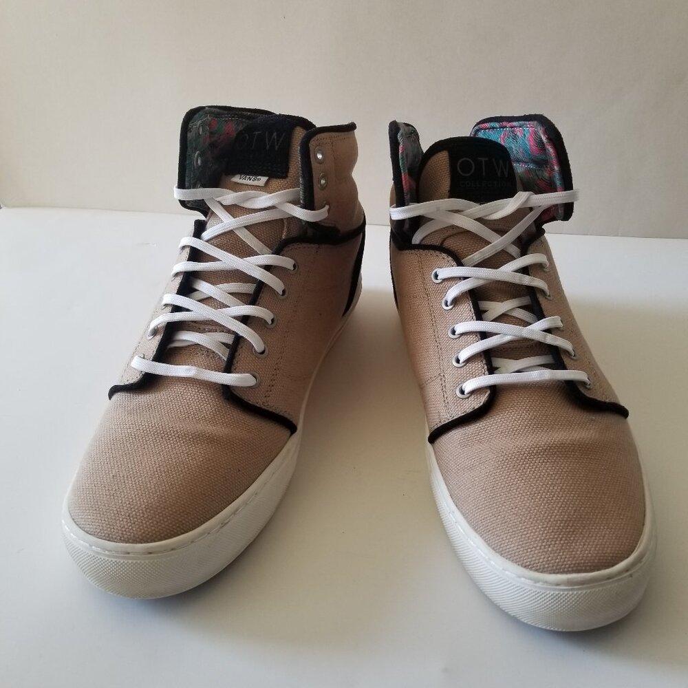 Vans Tan Canvas High-Top Sneakers with White Soles